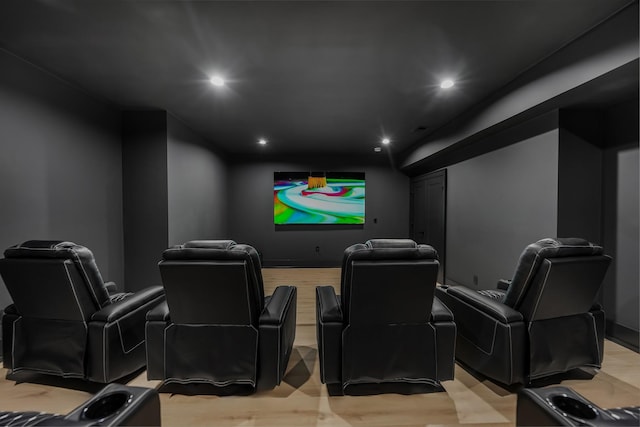 cinema with light hardwood / wood-style floors