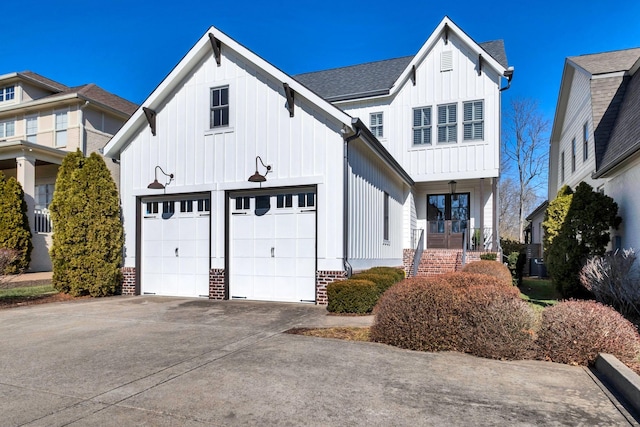 modern farmhouse style home with a garage