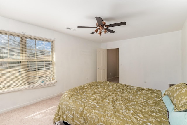 bedroom featuring carpet floors and ceiling fan