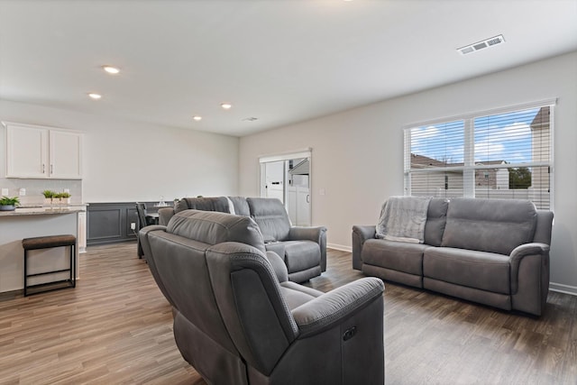 living room featuring light wood-type flooring