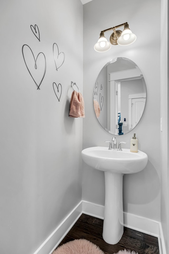 bathroom with hardwood / wood-style flooring