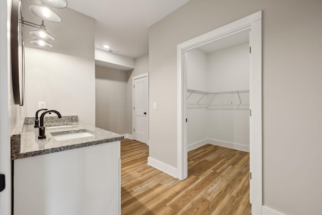 bathroom featuring wood-type flooring and vanity