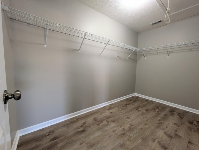 walk in closet featuring dark wood-type flooring