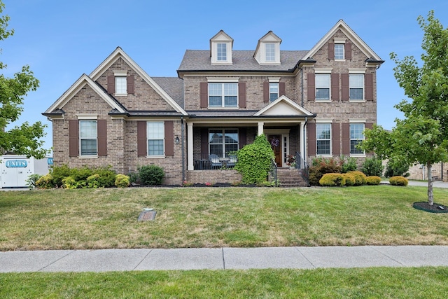 view of front of house with a porch and a front yard