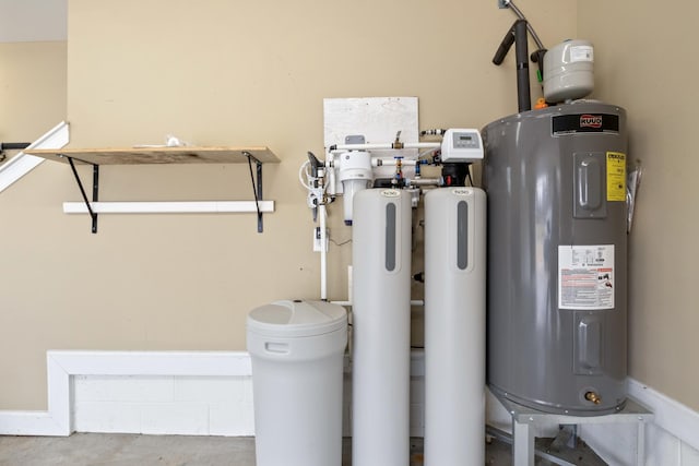 utility room featuring water heater