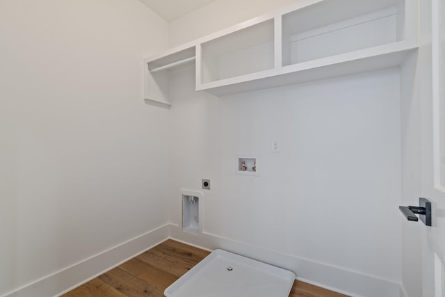 laundry area featuring hardwood / wood-style flooring, washer hookup, and electric dryer hookup