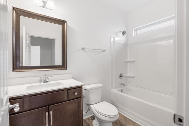 full bathroom with vanity, toilet, and bathing tub / shower combination