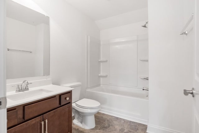 full bathroom featuring vanity, tub / shower combination, and toilet