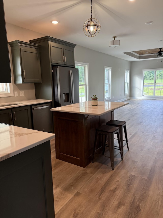 408 Rabbit Trail Rd, Leoma, TN 38468 - kitchen featuring stainless steel appliances, open floor plan, light wood finished floors, healthy amount of natural light, and recessed lighting