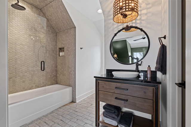 bathroom featuring vanity and shower with separate bathtub