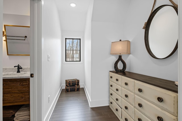 interior space featuring dark wood-type flooring and sink