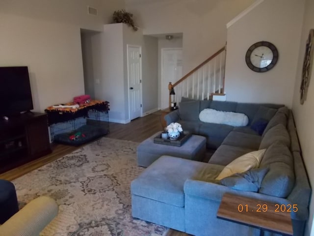 living room with hardwood / wood-style floors