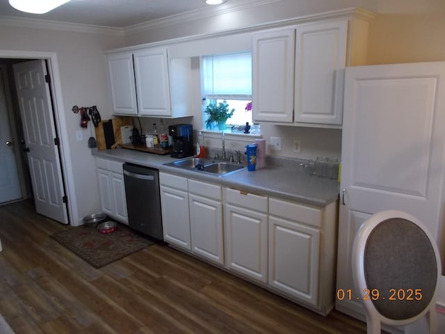 kitchen with white cabinetry, sink, and stainless steel dishwasher