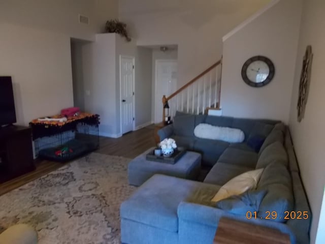 living room with hardwood / wood-style flooring