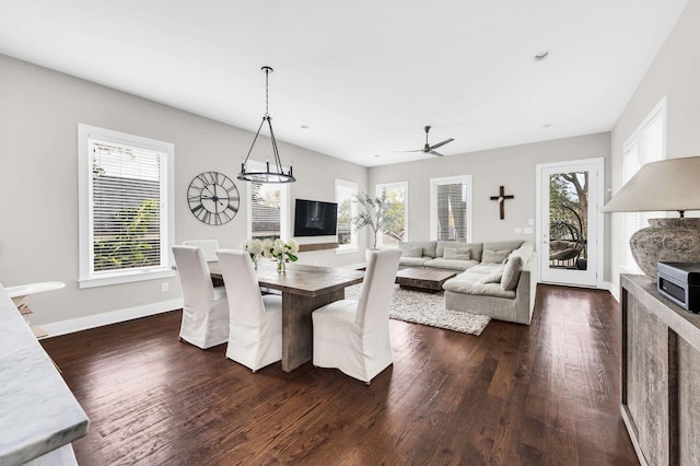 dining area featuring a wealth of natural light and dark hardwood / wood-style flooring