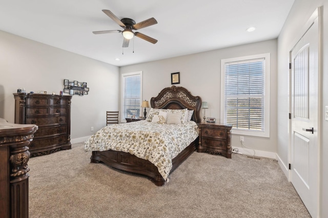 bedroom featuring ceiling fan and carpet flooring