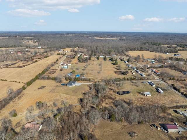 birds eye view of property featuring a rural view