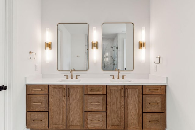 bathroom featuring vanity and walk in shower