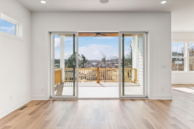 doorway with plenty of natural light and light wood-type flooring