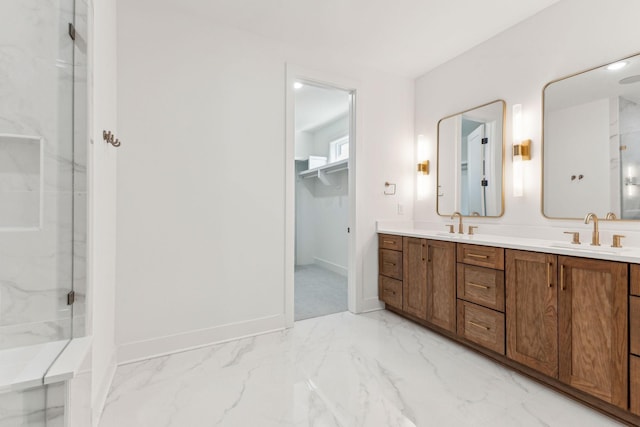 bathroom featuring vanity and walk in shower