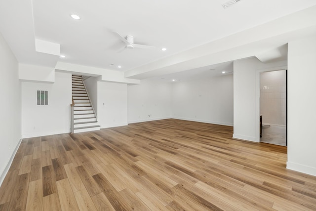 interior space featuring light hardwood / wood-style flooring and ceiling fan