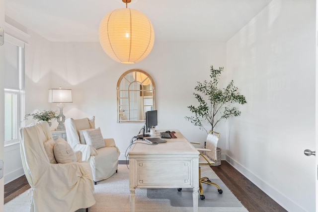 office space with hardwood / wood-style flooring