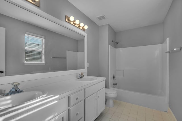 full bathroom featuring vanity, shower / bathtub combination, and toilet