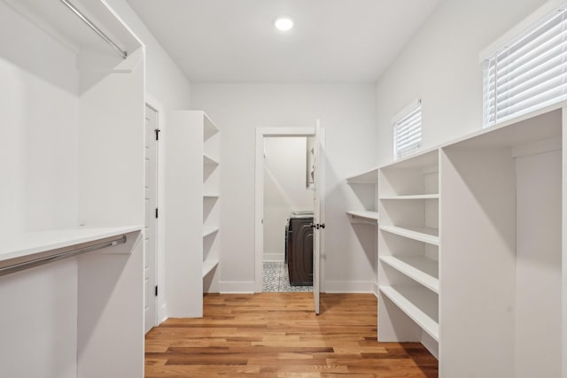 walk in closet with light wood-type flooring