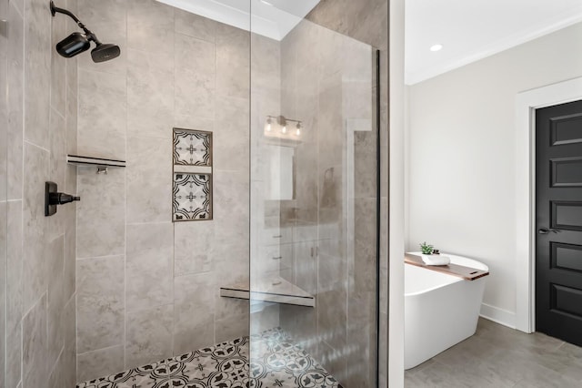 bathroom featuring shower with separate bathtub