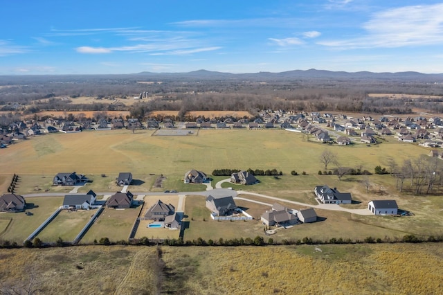 drone / aerial view featuring a mountain view