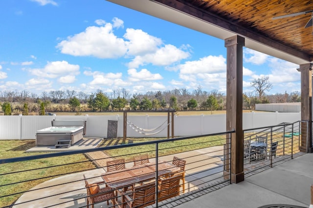 view of patio featuring a hot tub