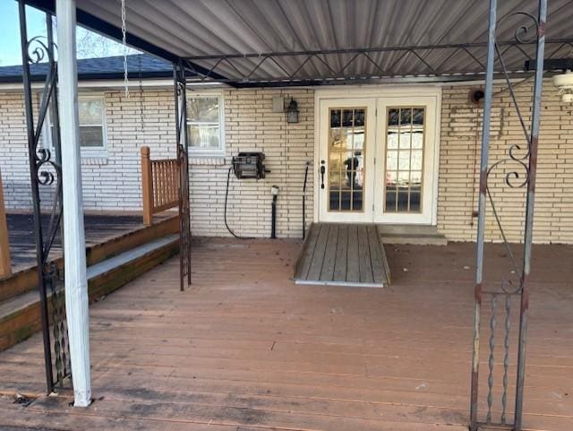 wooden terrace with french doors