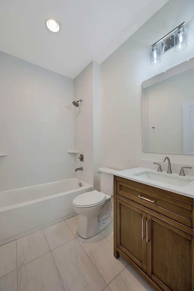 bathroom featuring shower / tub combination, vanity, and toilet