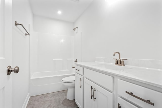 full bathroom featuring vanity, toilet, and shower / washtub combination