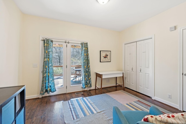 interior space with dark wood-type flooring