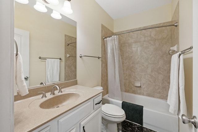 full bathroom featuring vanity, toilet, and shower / tub combo