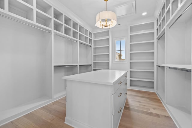 walk in closet with light wood-type flooring