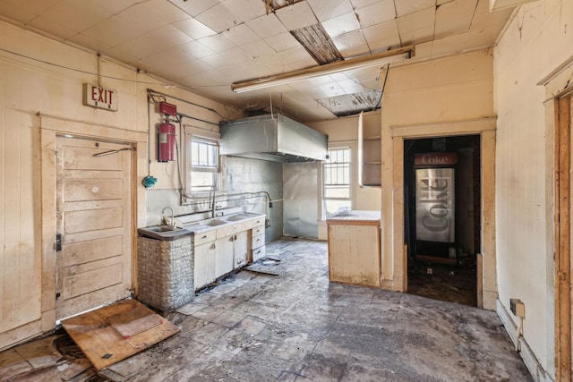 kitchen featuring sink and wall chimney range hood