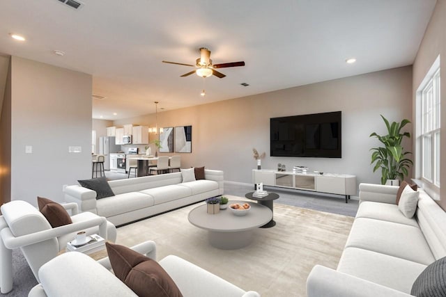 living room with ceiling fan