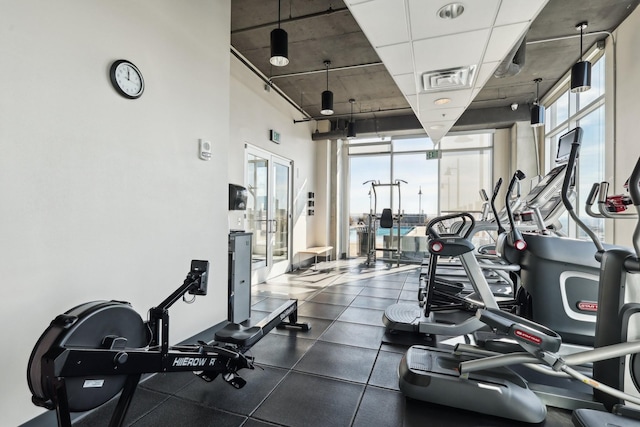 gym featuring a wealth of natural light and a wall of windows