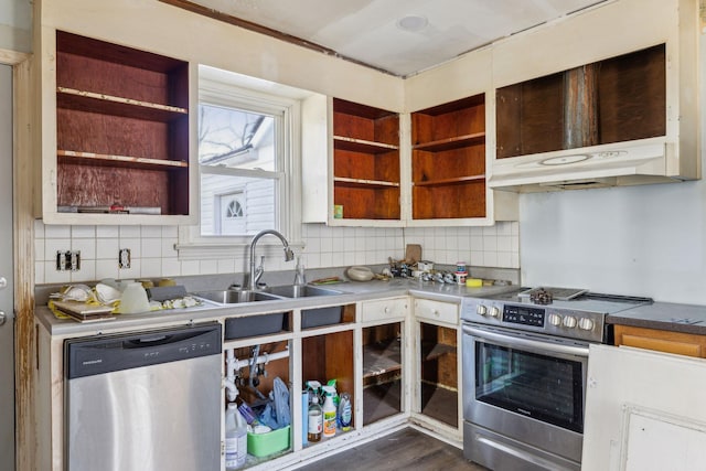 kitchen featuring appliances with stainless steel finishes, sink, and decorative backsplash