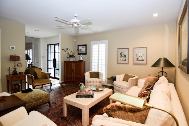 living room with ceiling fan