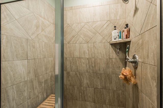 bathroom featuring a shower with shower door