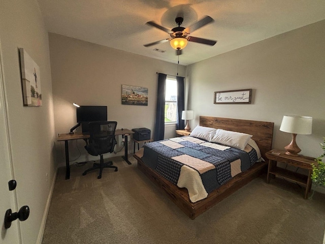 bedroom featuring carpet flooring and ceiling fan