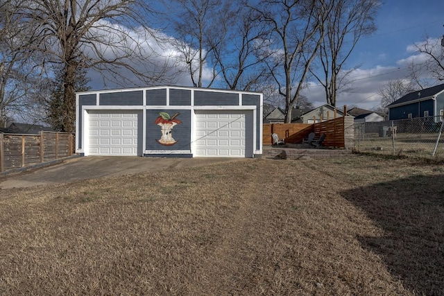 garage with a yard