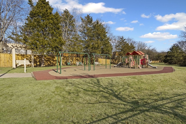 view of playground featuring a lawn