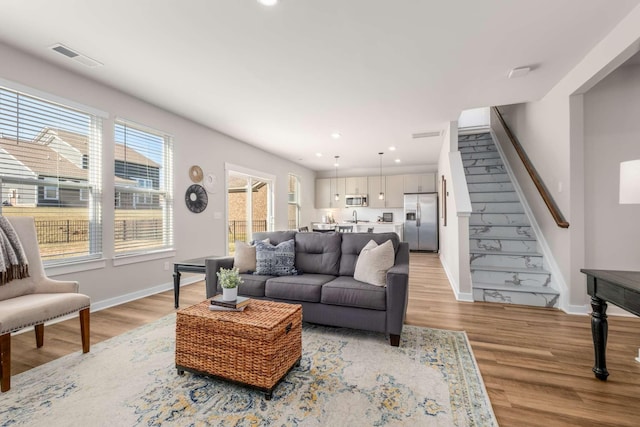 living room featuring light hardwood / wood-style floors