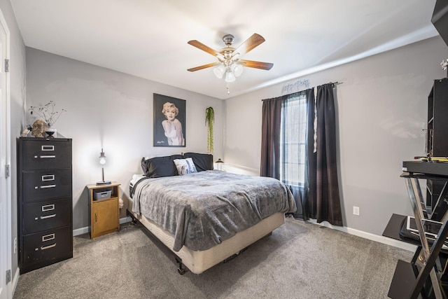 bedroom featuring carpet floors and ceiling fan