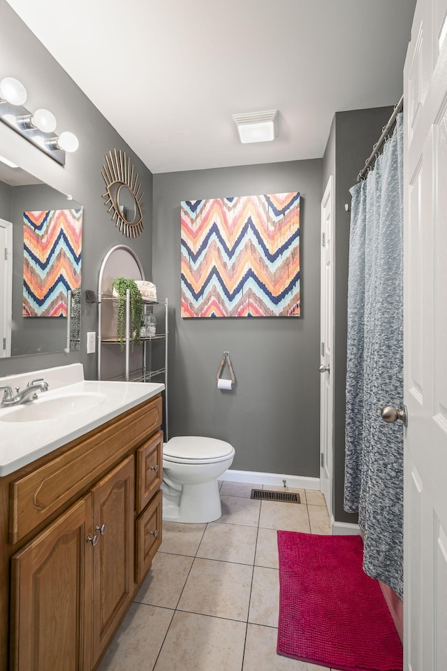 bathroom featuring vanity, toilet, and tile patterned flooring