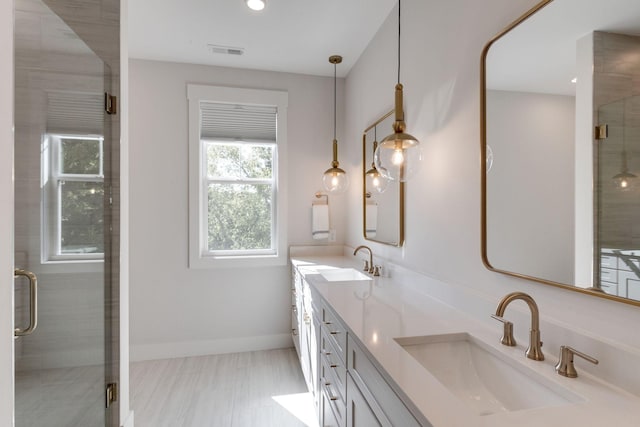 bathroom with vanity and walk in shower